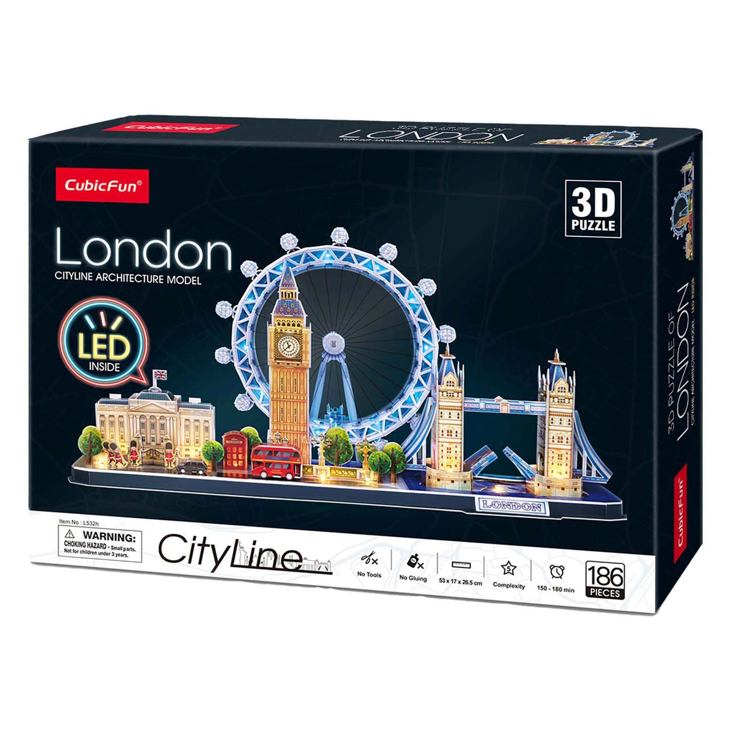Cubic divertente puzzle 3d city line london led, 107pz.
