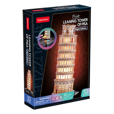 Torre de rompecabezas 3D de diversión cúbica de Pisa con iluminación LED