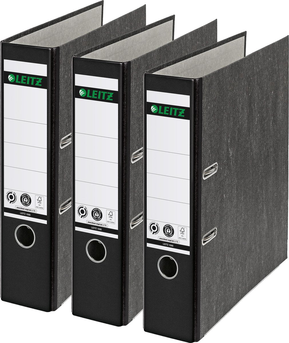 Leitz 180° ordner klassiek gewolkt a4 - rugbreedte van 80mm - voordeelverpakking (3 stuks) - zwart