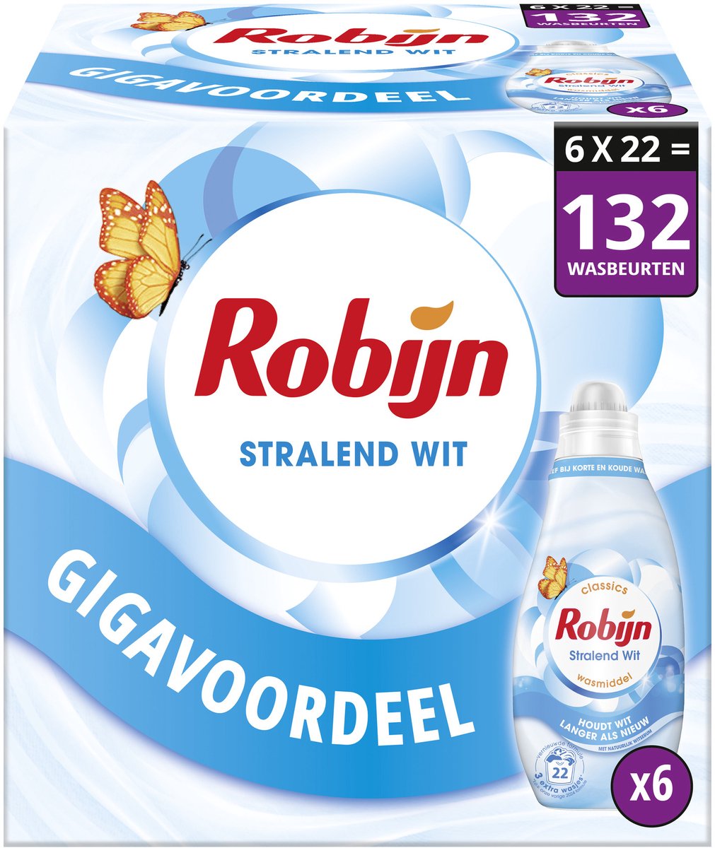 Ruby - detergente líquido - pequeño potente - blanco radiante - 6 botellas - 132 lavados