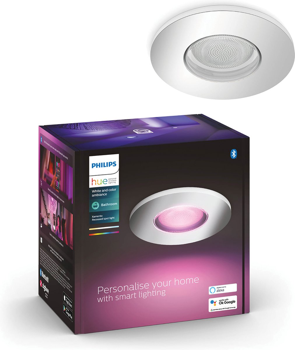 Foco empotrable Philips Hue Xamento - ambiente blanco y color - gu10 - plateado - ip44 - 1 punto - bluetooth