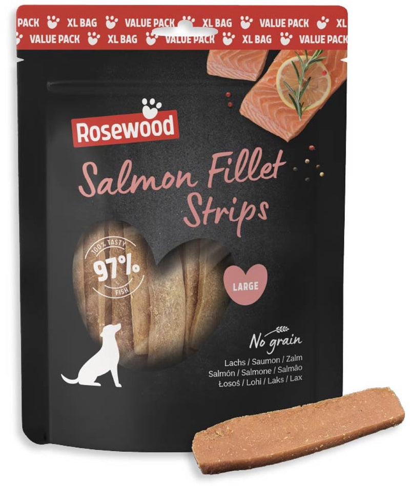 Strisce di filetto di salmone in palissandro, snack per cani di grandi dimensioni, salmone - 97% salmone - confezione risparmio 400 g - senza cereali - senza additivi artificiali