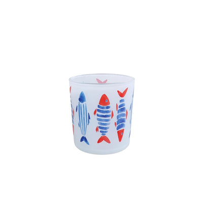 Portacandela pesce in vetro rosso blu