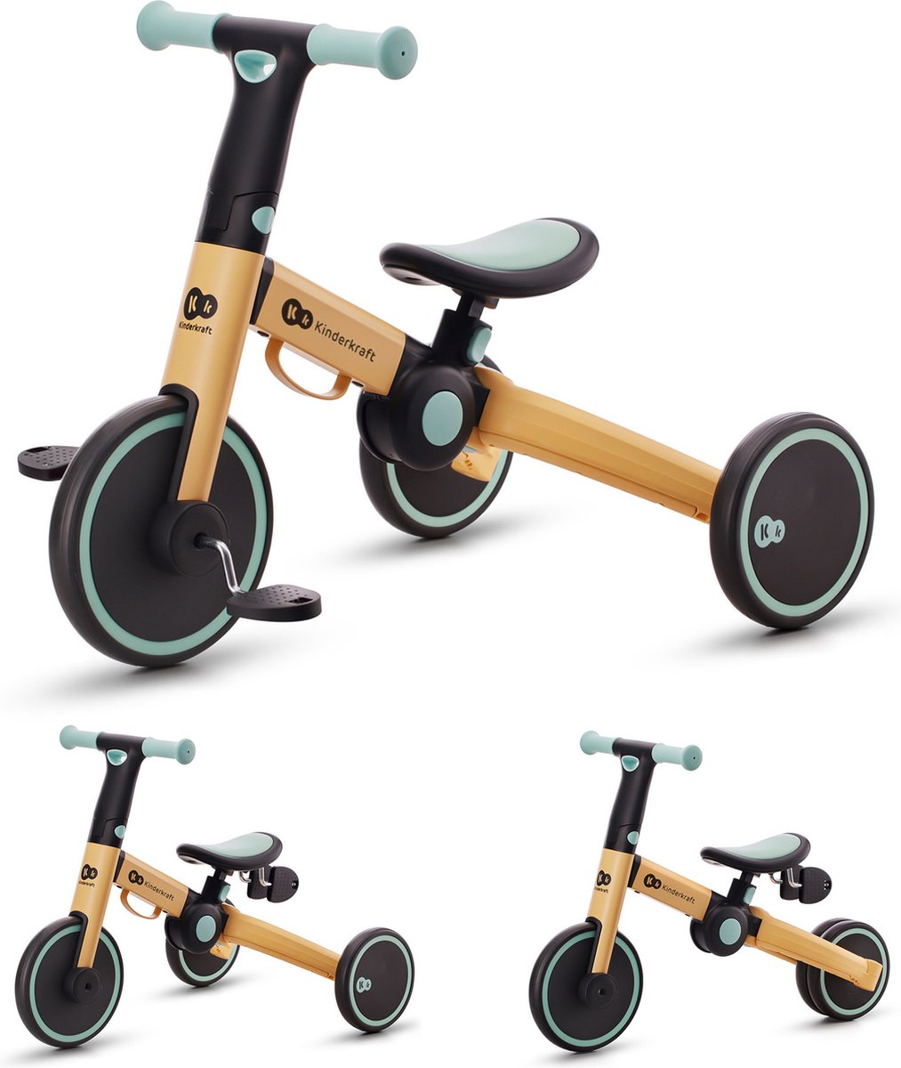 Triciclo Kinderkraft 4trike 3 in 1 - per bambini da 1 anno - sella regolabile, ruote in eva, leggero e pieghevole - blu