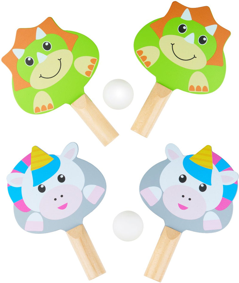 Eddy Toys set da ping pong 3 pezzi - set da ping pong con 2 racchette e 1 pallina - set da ping pong ricreativo - disponibile con design dinosauro o unicorno - 1 set casuale