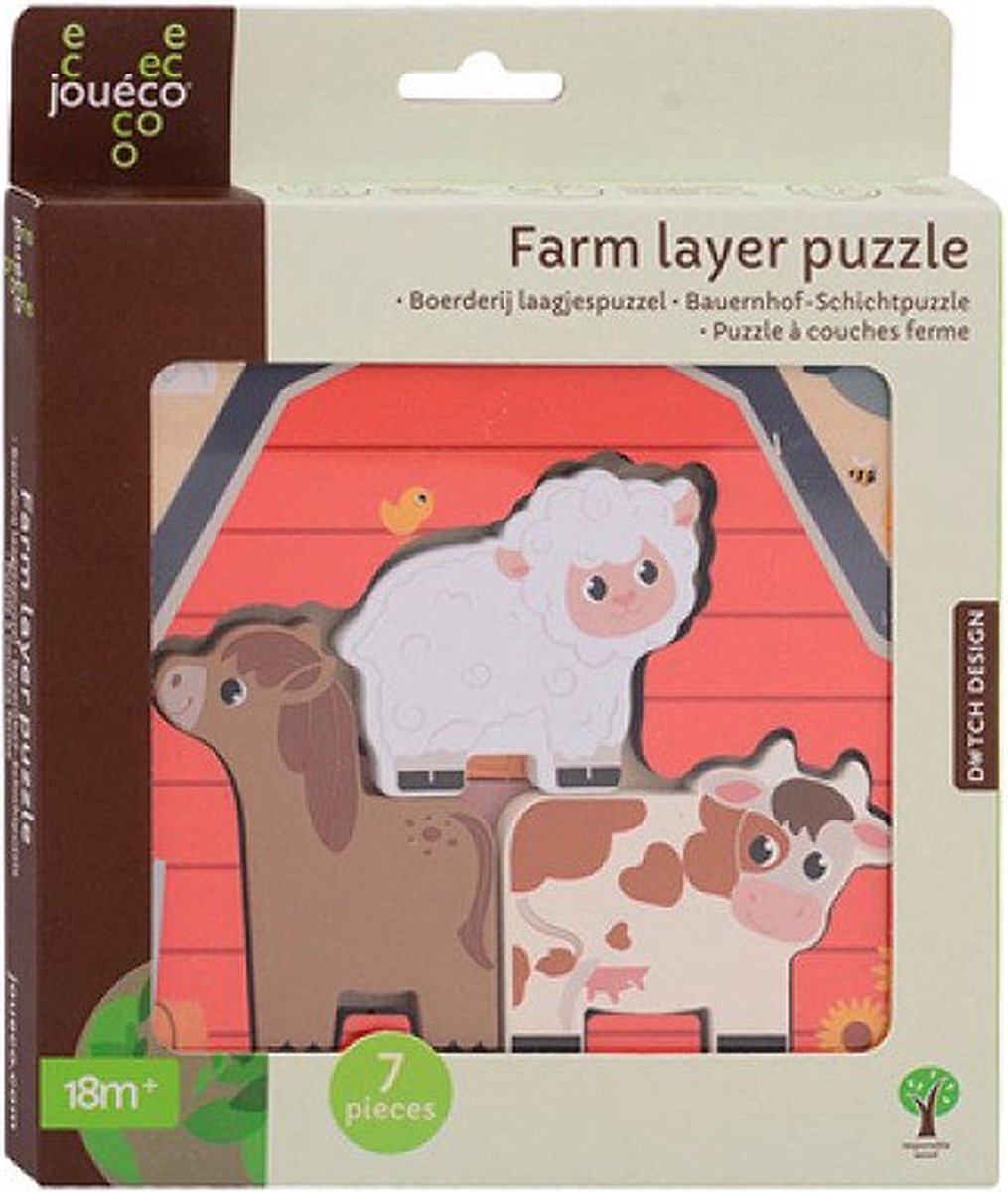 JOUECO Madera Capa Puzzle Farm, 7st.