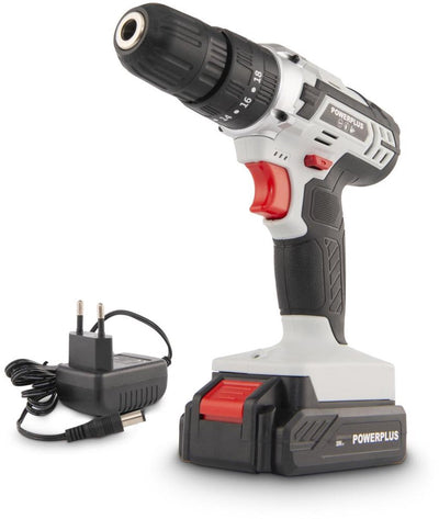 Trapano a percussione a batteria Powerplus powc1080 - 20 V - velocità variabile - incl. 1 batteria da 2,0 Ah e caricabatterie - trapano per cemento, legno e acciaio