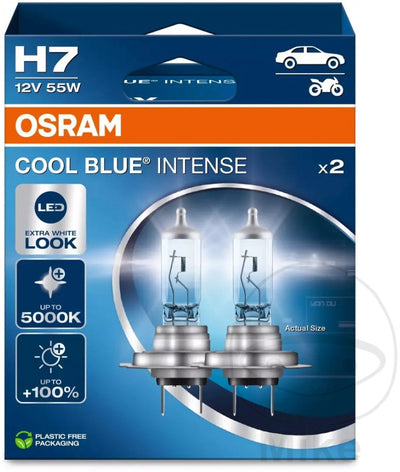 Lampade alogene per auto Osram cool blue intense di nuova generazione h7 - luce più bianca e fino al 100% di visibilità in più - qualità tedesca - set con 2 lampade - 64210cbn-2hb