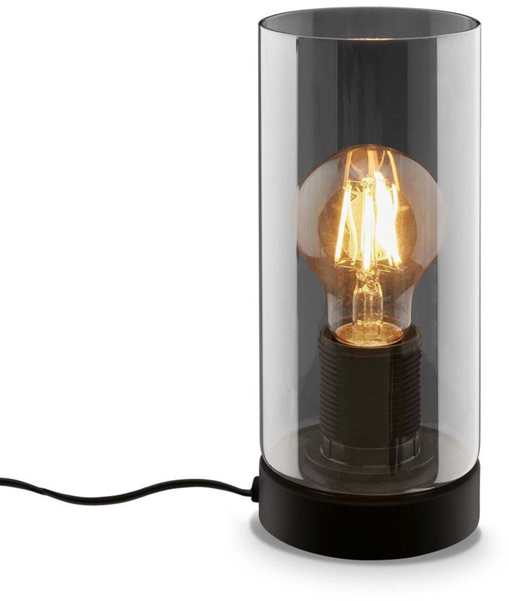 B.k.licht briloner fumi - lampada da tavolo - camera da letto - con vetro - attacco E27 - nera - lampada da comodino - ø10x24 cm
