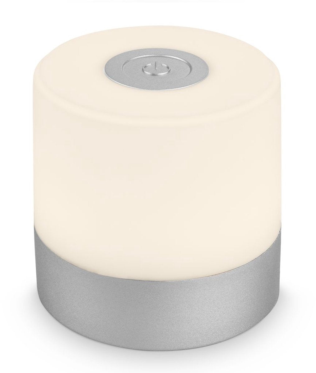 B.k.licht briloner - mini lampada da tavolo ricaricabile - con USB-C - wireless - dimmerabile - lampada da esterno - lampada per bambini - luce bianca calda 2.700k - 7x7 cm - cromo