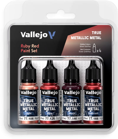 Vernice acrilica per hobby Vallejo - 77254 vero metallo metallizzato - set di colori rosso rubino - set acrilico - set di colori 4x - 4x 18 ml