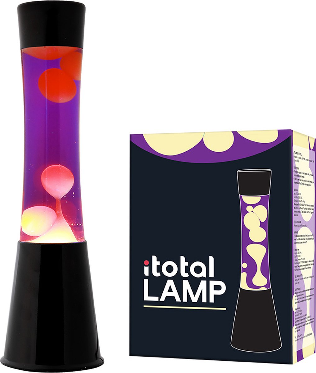 I-total lavalamp - lava lamp - sfeerlamp - 40x11 cm - glas aluminium - 30w - paars met gele lava - zwart - xl1789