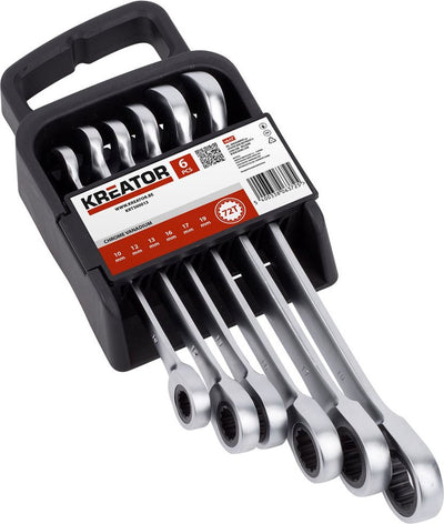 Set di chiavi ad anello flessibili a cricchetto Kreator krt500013 - 6 pezzi - in supporto di plastica