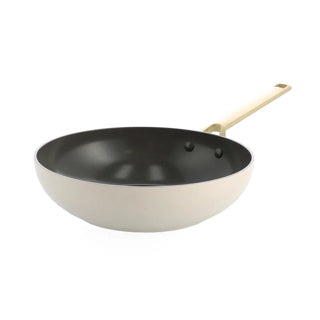 Padella wok Bk sublime 28 cm - 3,7 l - rivestimento antiaderente senza pfas - padella wok a induzione - padella in ceramica - adatta al forno fino a 220°C - manici in acciaio inox dorati - senza coperchio - panna