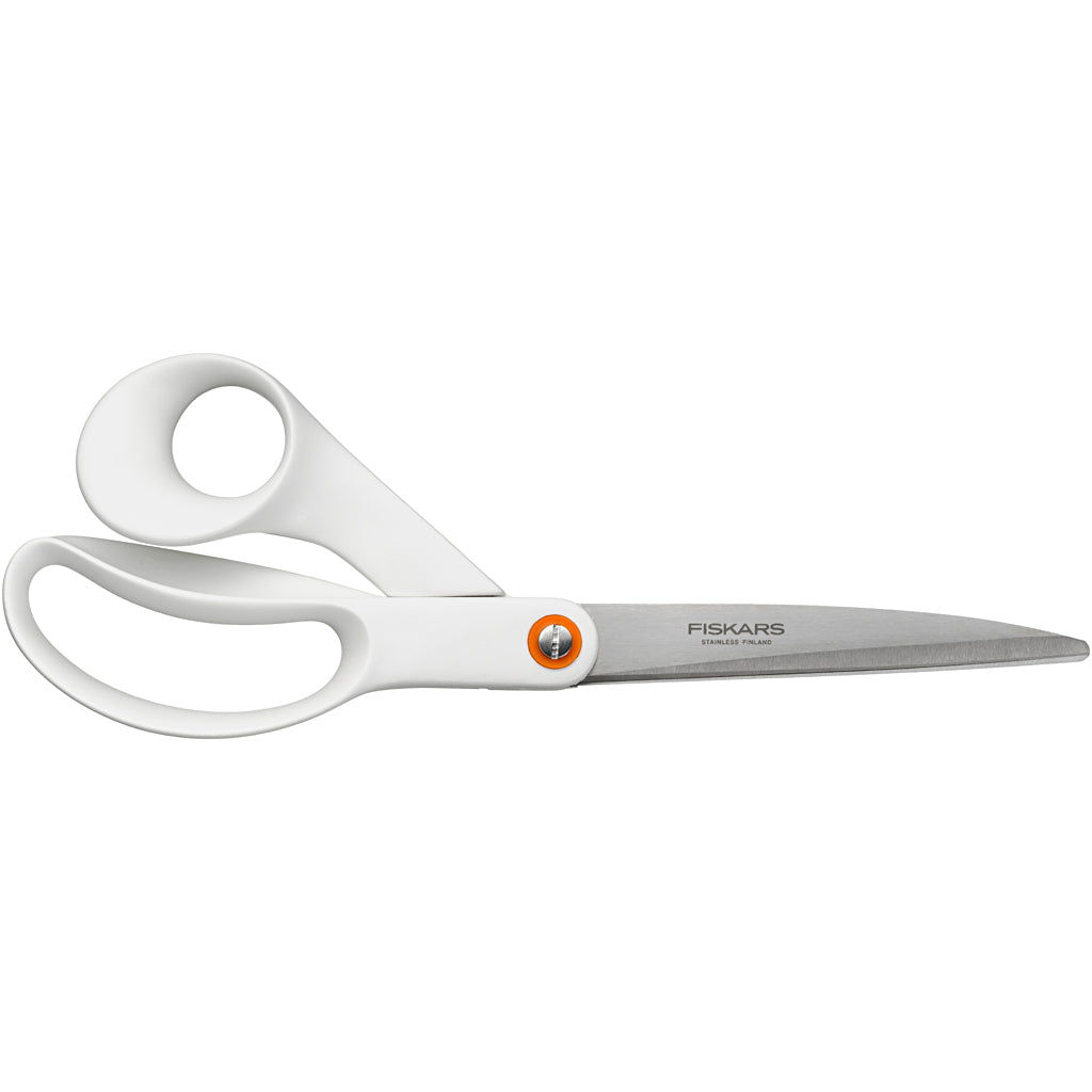 Tijeras universales Fiskars, L: 24 cm, para diestros, blanco, 1 unidad