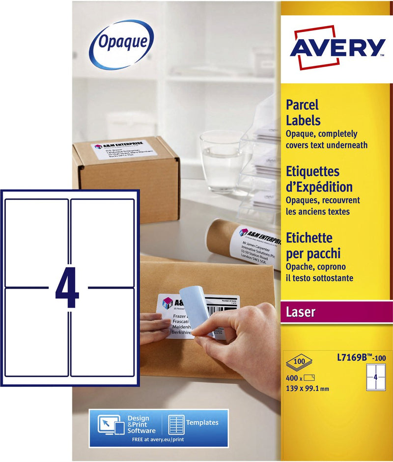 Etichetta di spedizione avery block-out - 99 - 1 scatola bianca da 139 mm 100 fogli - 4 etichette per foglio