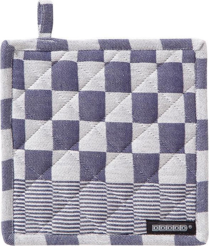 Ddddd - barbeque pannenlap - set van 2 stuks - geruit - met ophanglus - 21x21 cm - blauw