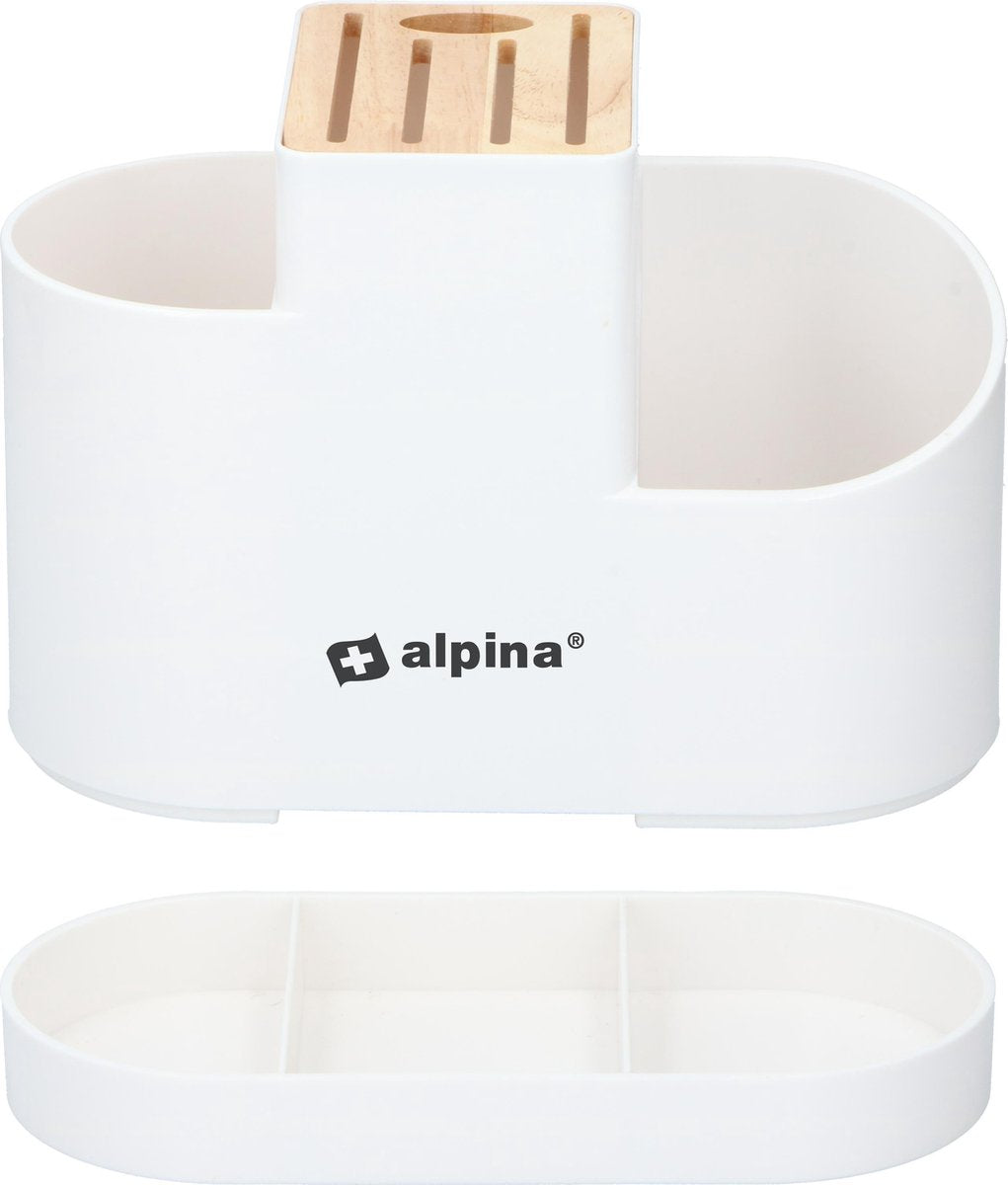 Alpina messenblok en keukengerei houder - keuken organizers - kunststof bamboe - wit