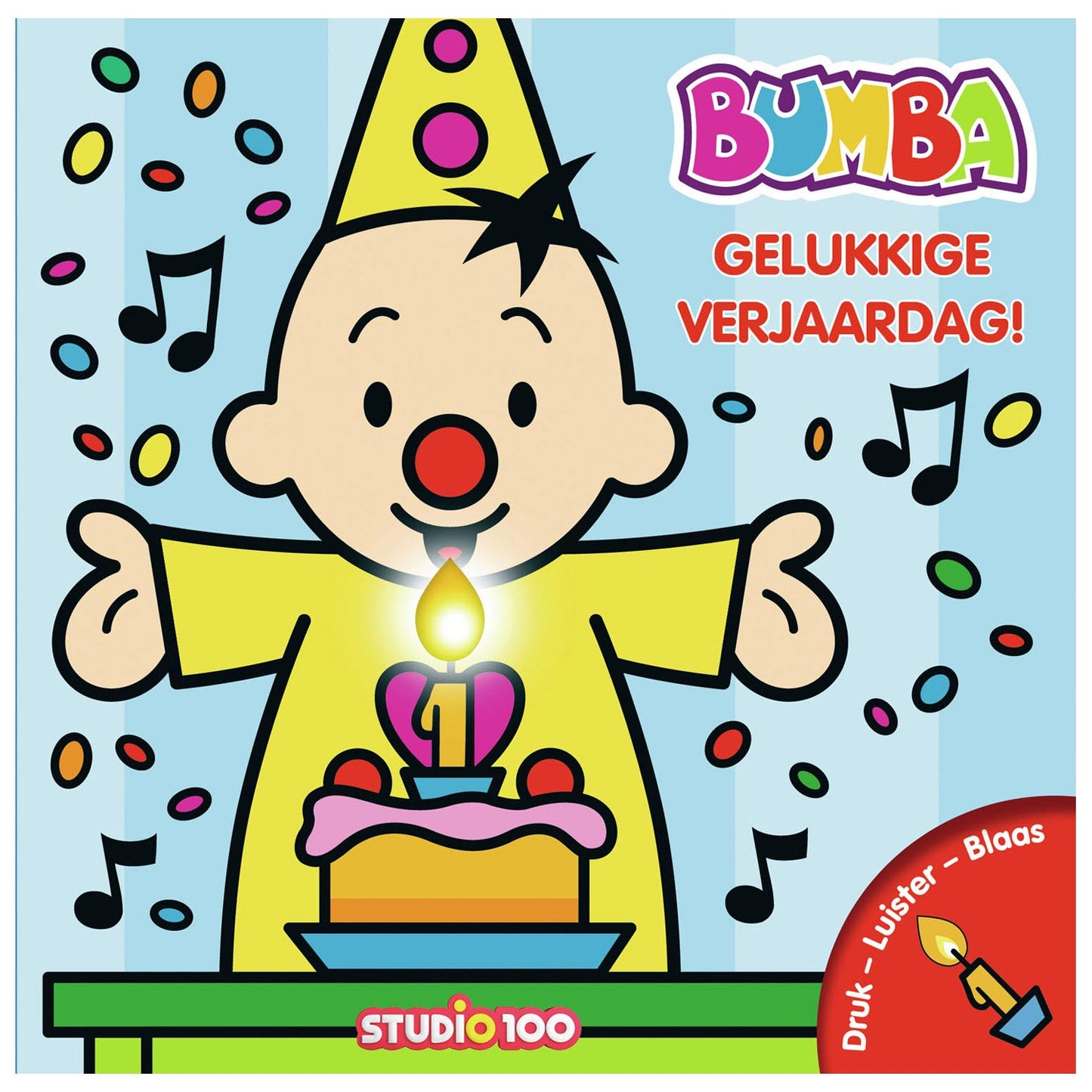 Libro di compleanno in studio 100 con candela e musica