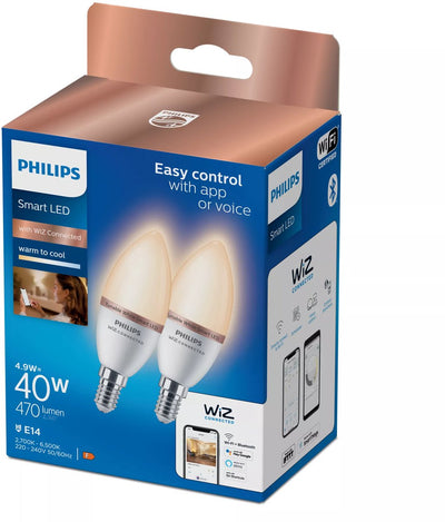 Philips iluminación philips iluminación inteligente - lámpara de vela paquete de 2 - iluminación LED inteligente - luz blanca cálida a fría - e14 - 40w - mate - wi-fi