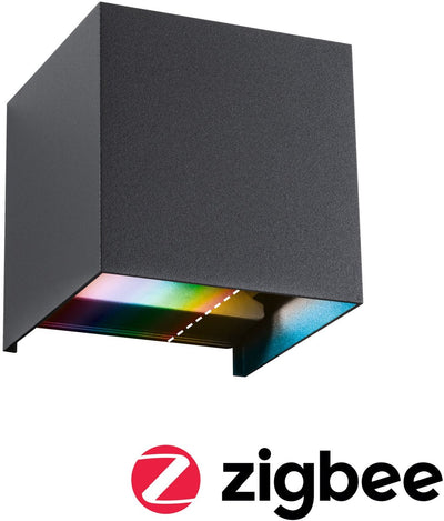 Paulmann LED wall lamp smart home Zigbee 3.0 Cybo IP44 angular 100x100 mm RGBW+ 2x2.5W 2x150lm 230V anthracite aluminum