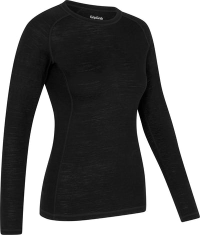 Gripgrab - maglietta intima termica da bicicletta autunno inverno a maniche lunghe in misto merino da donna, maglietta termica con lana merino - nero - donna - taglia xs