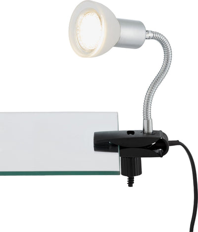 Briloner - Luce LED con morsetto Luce notturna Luce da lettura Interruttore cavo Braccio flessibile 1xGU10 3W Vetro metallo bianco
