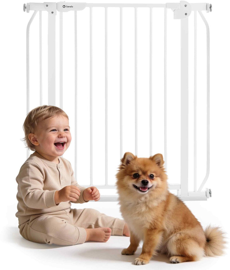 Barrera de seguridad para escaleras Lionelo - 75 a 105 cm para escaleras y puertas - umbral bajo - cierre automático - apertura por ambos lados - puerta para perros - puerta para escaleras - puerta de seguridad - puerta para niños