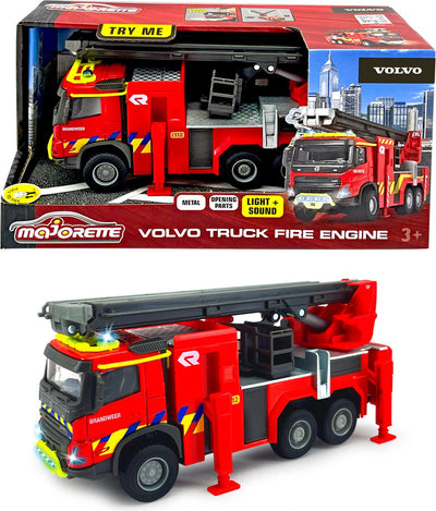 Majorette grand series - camión de bomberos volvo fmx be - metal - luz y sonido - 19 cm - vehículo de juguete