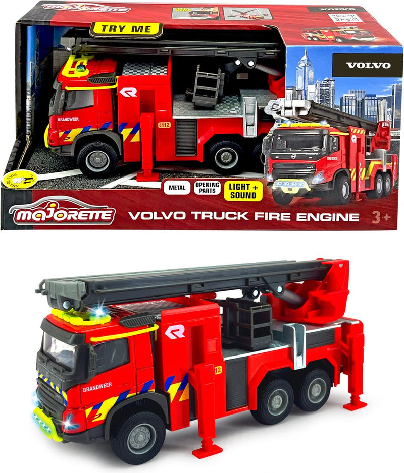 Majorette grand series - camión de bomberos volvo fmx be - metal - luz y sonido - 19 cm - vehículo de juguete