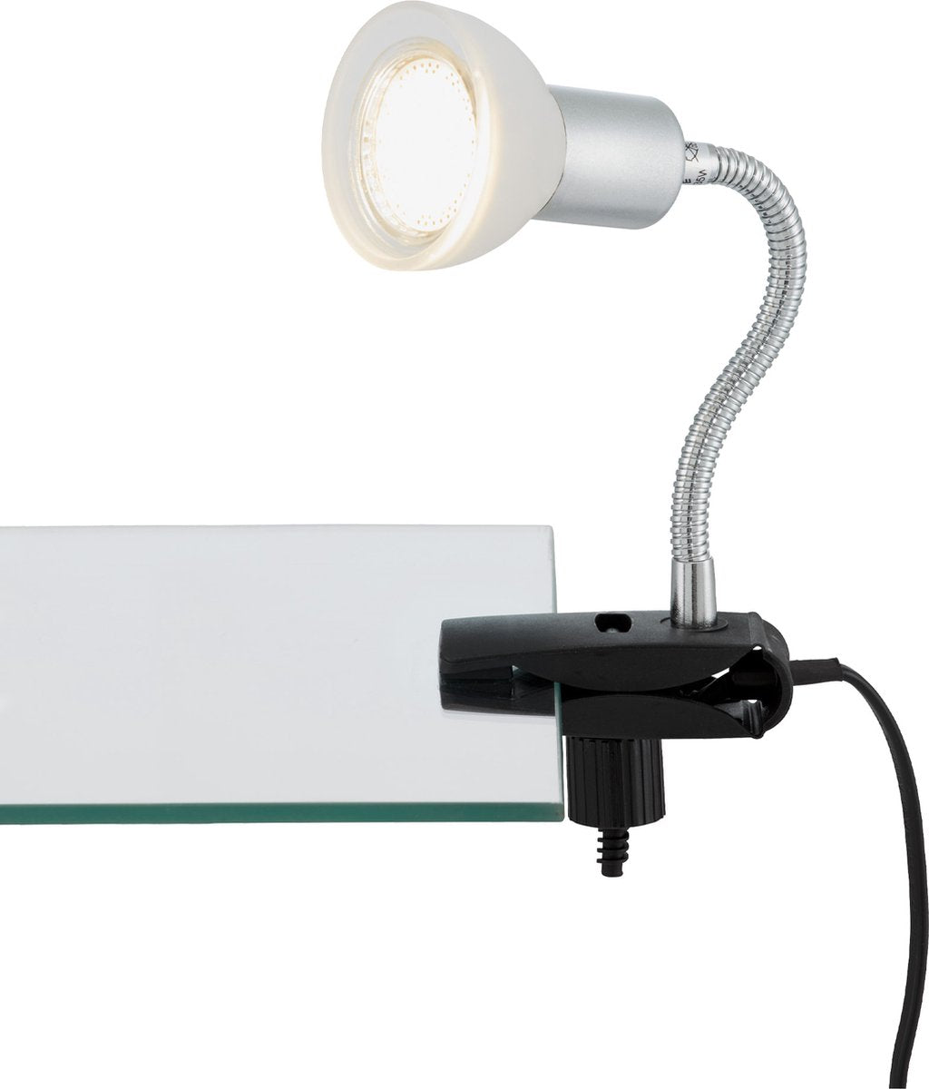 Briloner - led klem licht nachtlampje leeslampje kabel schakelaar flex arm 1xgu10 3 w wit metaal glas