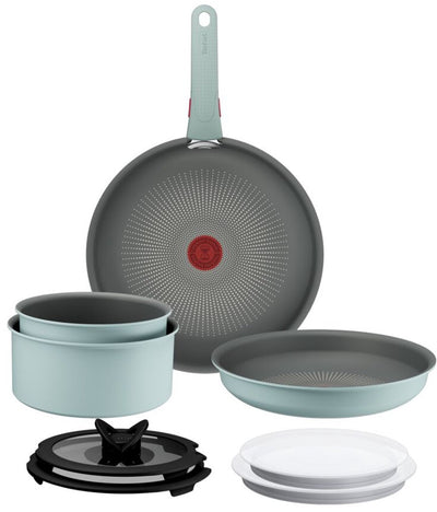 Tefal ingenio halo ecalyptus - set di padelle - 9 pezzi - incluso coperchio - manico