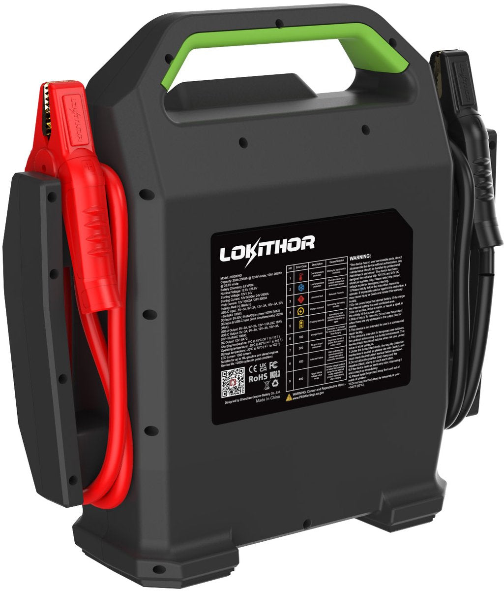Lokithor jumpstarter j10000hd heavy duty - 12v 24v 10000a - 80.000mah powerbank - voor diesel en benzinemotoren tot 16l - met led spotlight