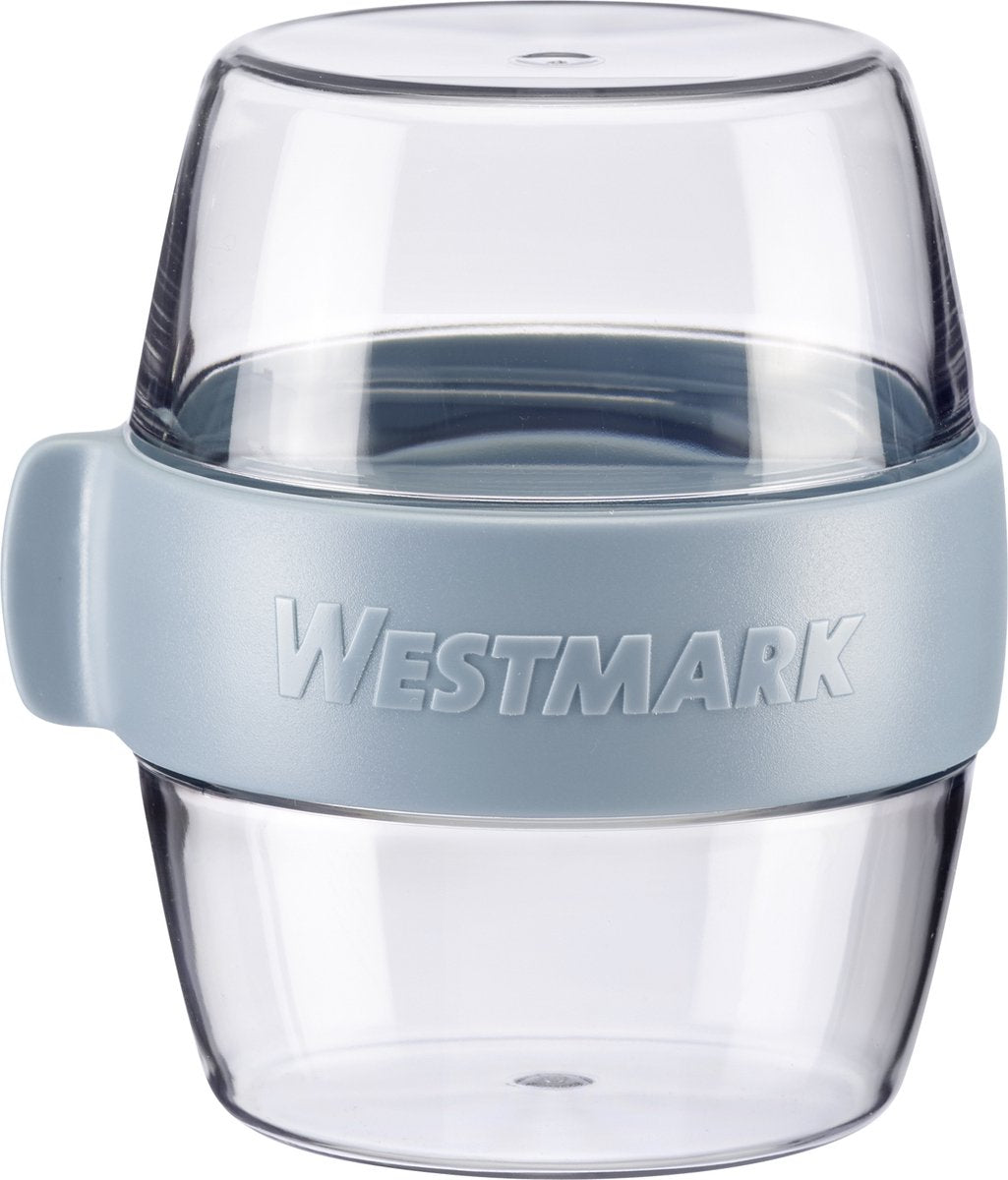 Westmark Pocket Box Mini, práctico recipiente de comida para llevar, ideal para yogur, frutas, verduras, snacks, 400 ml (2 x 200 ml), sin BPA, azul