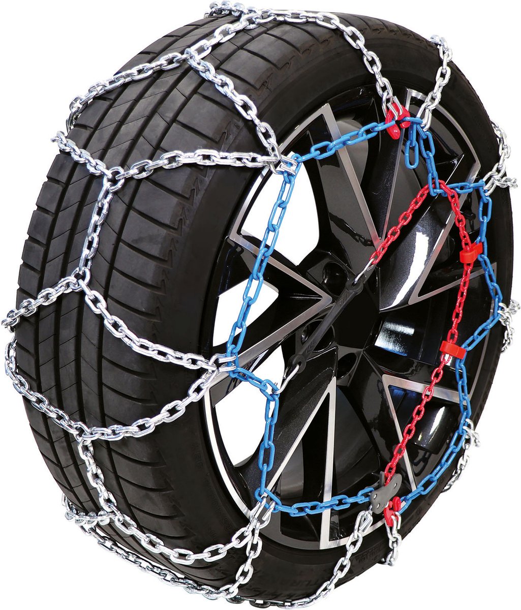 Carpoint sneeuwkettingen – rvx 247 – 16mm gehard stalen schakels – o norm v5117 en en 16662 1 gecertificeerd - semiautomatische spanner – kruisspoor verbetert de grip – incl. nood reparatieschakels, handschoenen, handleiding handige opbergtas