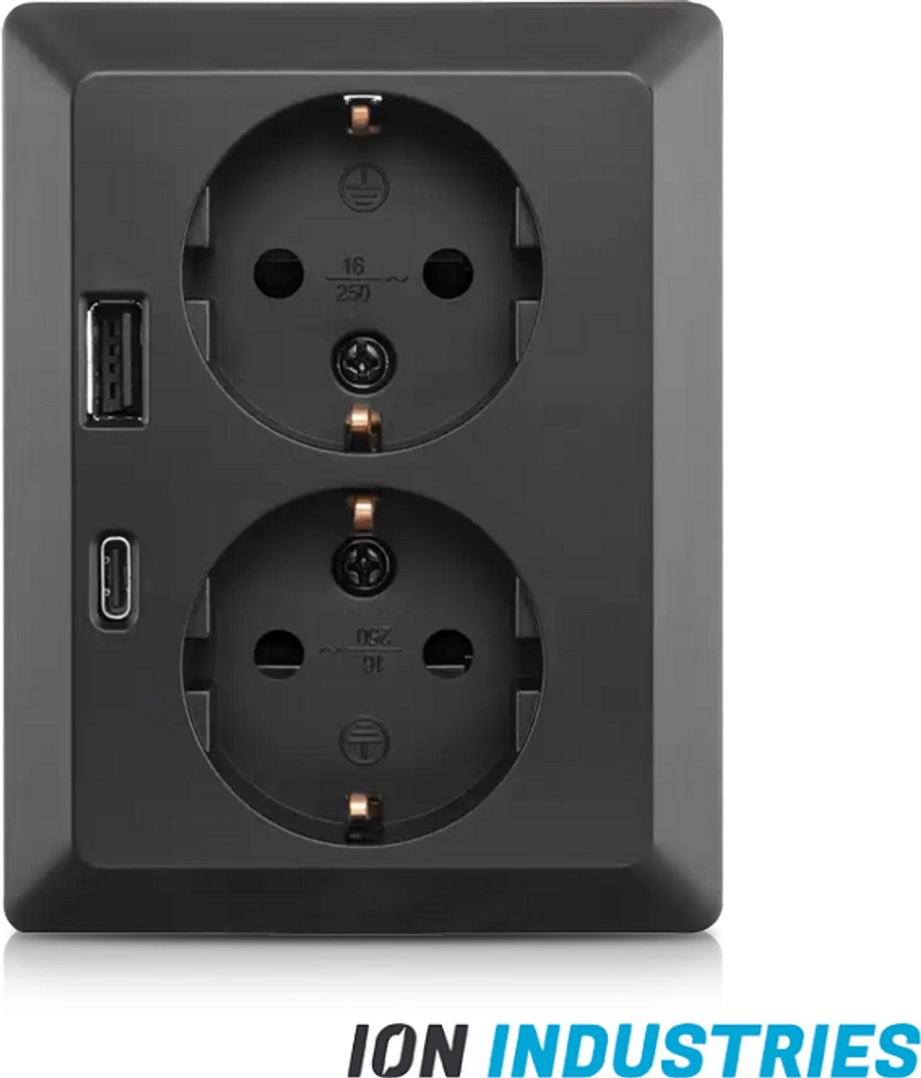 Ion industries - flush-mounted socket - 2-way - ra - usb-a + usb-c matt black
