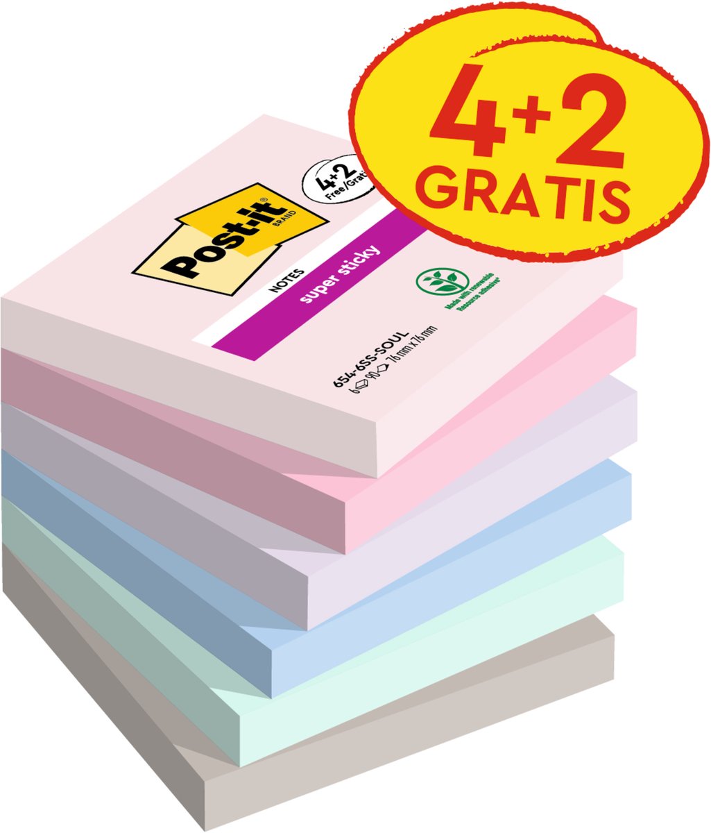 Ty post-it super adesivo 654-sssoul-p4+2 grigio