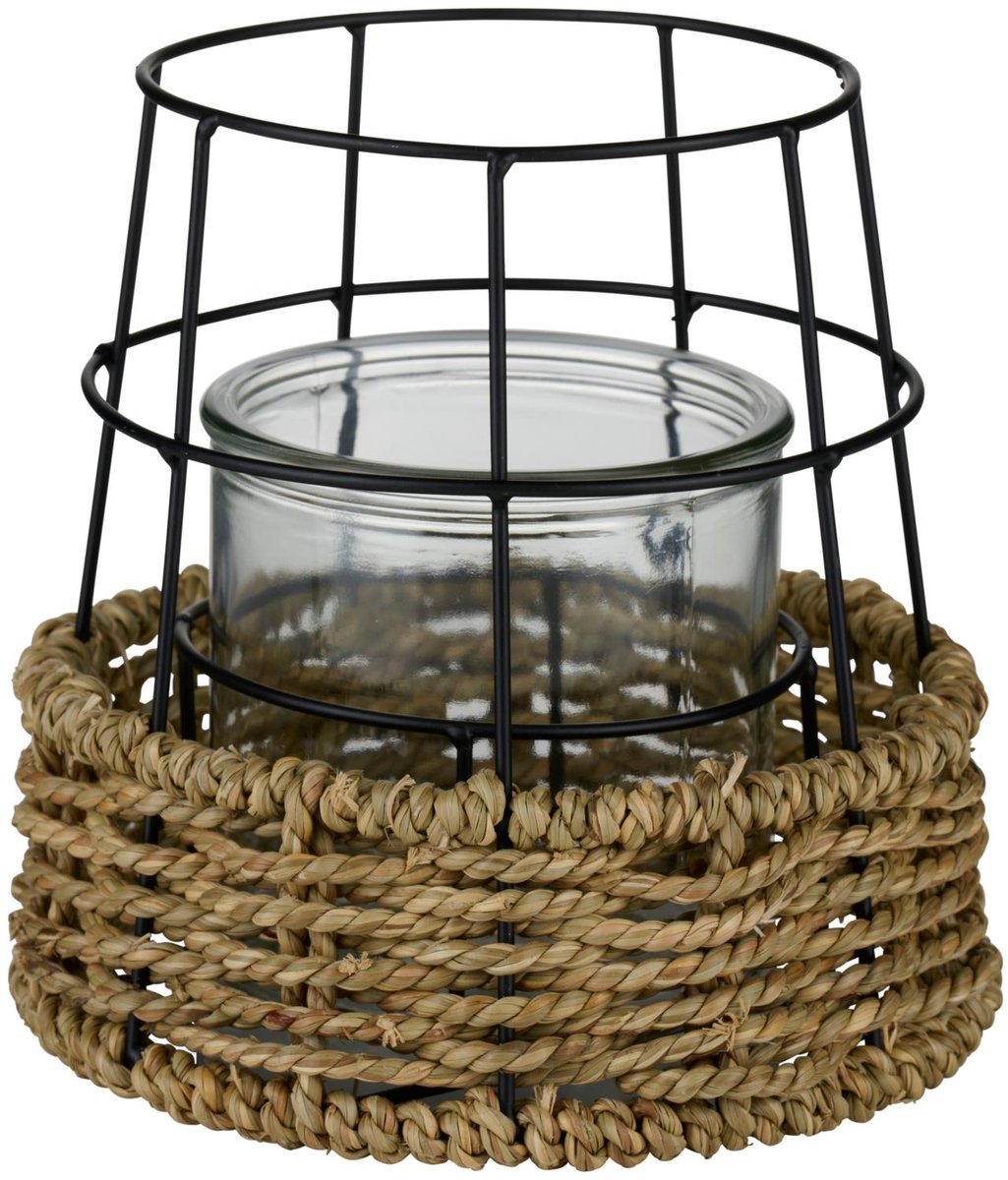 Candeliere Arti casa - lanterna con corda - portacandele per interni ed esterni - 17 x 16,5 cm - nero naturale