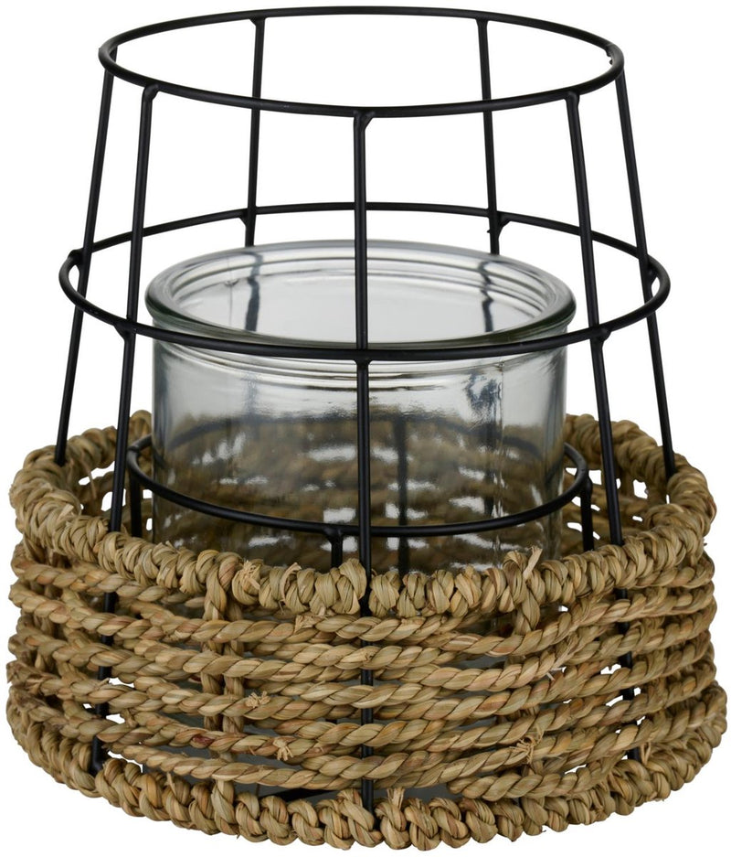 Candeliere Arti casa - lanterna con corda - portacandele per interni ed esterni - 17 x 16,5 cm - nero naturale