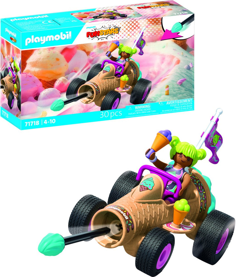 Playmobil | estrellas divertidas | cono de helado furioso | juguetes a partir de 4 años | regalo para niños | coche de juguete | with retraction motor firing function | 71717