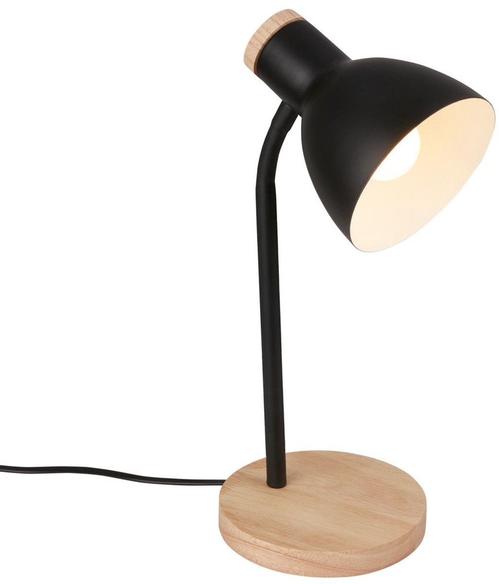 B.k.licht briloner prep – lámpara de mesa – lámpara de noche con detalles naturales – casquillo E14 – con interruptor de cable – madera negra – ø14 x 39,5 cm