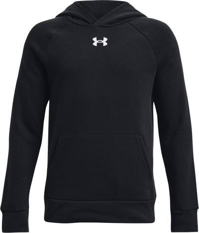 Under armour ua rival fleece hoodie-blk jongens sporttrui - zwart - wit