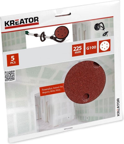 Kreator cartongesso carta vetrata tondo per velcro a collo lungo ø 225mm k100 set da 5 pezzi (krt232006)