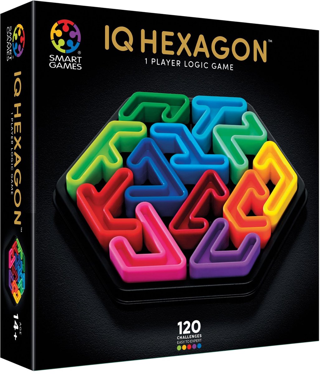 Smartgames iq hexagon deluxe - iq deluxe logisch denkspel premium breinbreker - geometrische puzzel met 120 opdrachten - luxe zeshoek puzzel - solospel voor tieners en volwassenen - premium cadeau vanaf 14 jaar