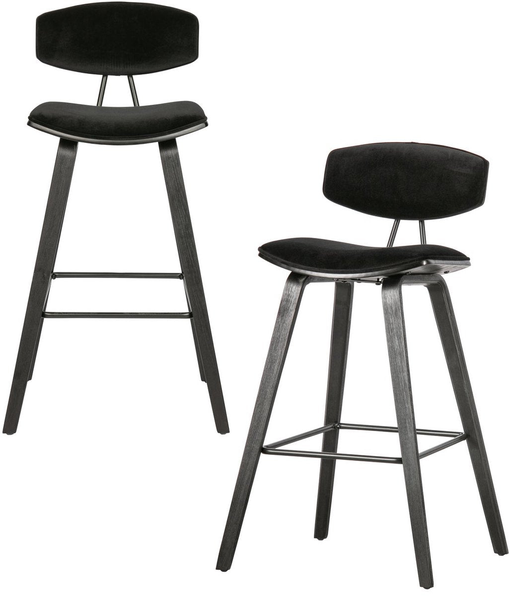 Woood senn barstoelen - fluweel - zwart - set van 2
