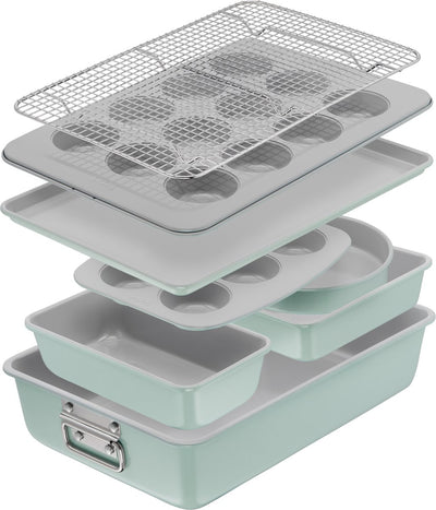 Teglia in ceramica Tefal - set da 8 pezzi - stampo per muffin, tortiera, griglia di raffreddamento - rivestimento antiaderente - senza pfas