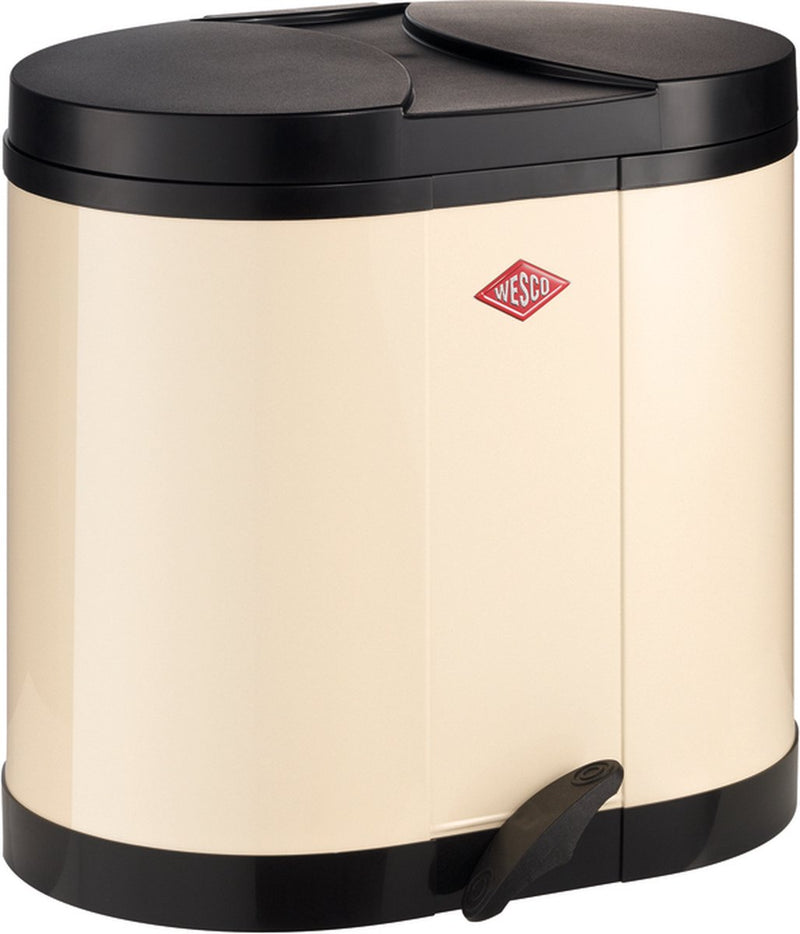 Papelera eco-recolector Wesco | 30 litros | cubo de basura con pedal dúo (2x15 litros) | metal - almendra | separación de residuos - hecho en alemania