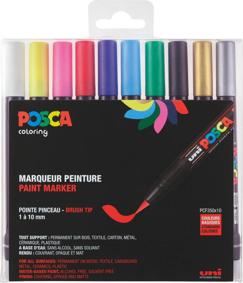 Posca uni pcf350 - pennarello a vernice - penna a pennello - set da 10 pezzi.
