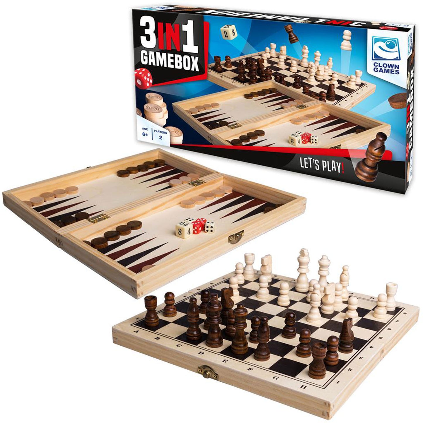Clown Games 3in1 Game Box Wood