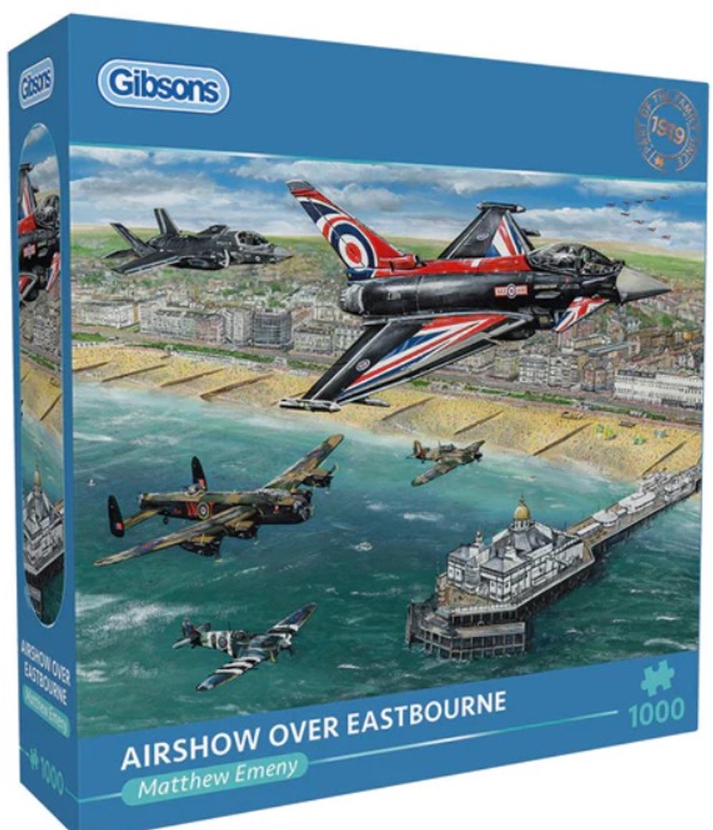 Gibsons - airshow over eastbourne (by matthew emeny) - 1000 pieces 68×49cm (w×h) - jigsaw puzzle for adults